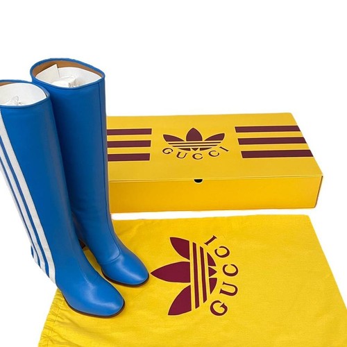 Stivali al ginocchio Gucci x Adidas in pelle blu e bianca - Foto 7 di 7