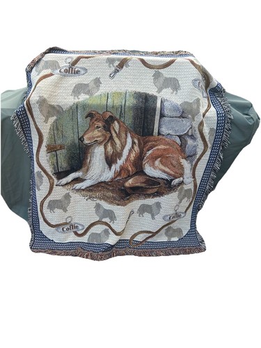 Collie Hund Wandteppich Überwurf Decke Deko Gewebt Afghan 55x65" Vintage Haustier Dekor - Bild 1 von 4