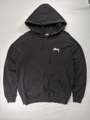 Stüssy, Vintage 90s Made in USA Stüssy Black Rose Graphic Hoodie Kangaroo Pocket