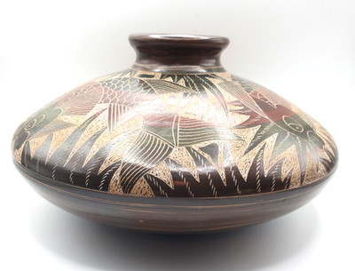 Vintage Nicaraguan Mexican Signed Jose Gutierrez Fish Bowl Vase