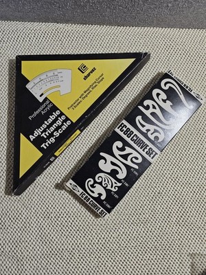 Alvin FC88 French Curve Set Of 8 NIB + Charvoz adjustable triangle trig-scale