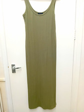New Look Maternity UK 10 Khaki Ribbed Scoop Neck Strappy Sleeveless Maxi Dress