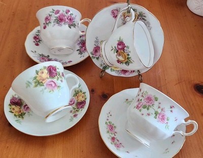 Set Of 4 PINK & RED ROSES TEA CUP Bone China Queen ANNE Trent