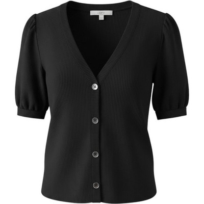 LOFT Womens Black Ribbed Sleeve Button Front  cropped Cardigan Sweater Size S