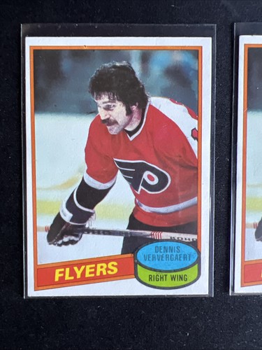 Lote de 2 tarjetas coleccionables de hockey sobre hielo Dennis Ververgaert de la NHL 1980 Topps #99 Flyers - Imagen 2 de 7