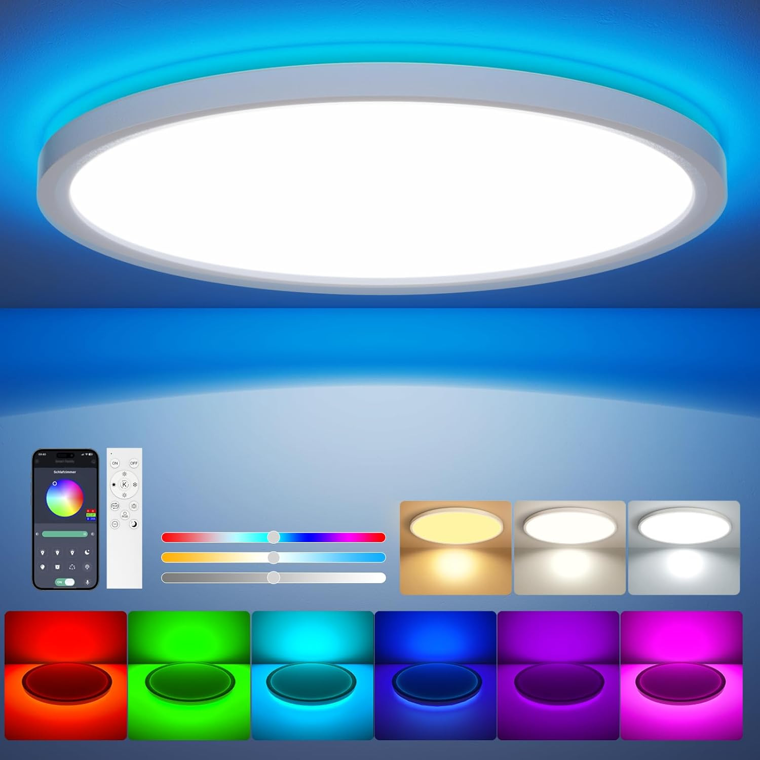 Plafoniera LED Soffitto Moderna,24W Ø30Cm RGB Rotonda Lampadario Soggiorno,Dimme