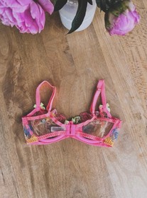 Agent Provocateur 'Zuri' Pink, Blue & Yellow Floral Embroidered Plunge Bra 34DD