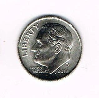 2012 D ROOSEVELT DIME - BRILLIANT UNCIRCULATED FROM BANK ROLLS