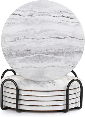 Drink Coasters with Holder for Coffee Table, Absorbent Coaster Set of 6, Marble