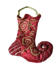 Whimsical Elf Shoe Swirl Toe Red Plush Christmas Stockings Members Mark