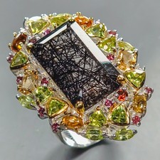 Jewelry 30ct Natural Rutilated Quartz Ring 925 Sterling Silver Size 8.5 /R444567