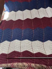 Rojo Blanco Azul Tejido a Mano Afgano Lg Estilo Chevron Tejido Suelto 250 Años EE. UU. 76x60