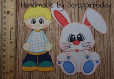 Easter Boy Bunny Premade Scrapbook Piece Handmade by Scrappintoday