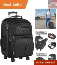 Stylish Black 18-Inch Rolling Backpack with 4 Wheels - Perfect for Professionals