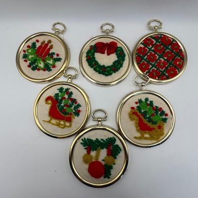 Vintage Needleccraft Chrismas Ornaments Lot of 6 Kitshy Retro Handmade