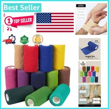 Cohesive Bandage Vet Wrap Rolls - 12 Colorful Self-Adherent Rolls, 4x5 Yards
