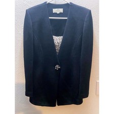 St John Evening Blazer Women 6 Black Excellent Sequin Insert Crystal Button