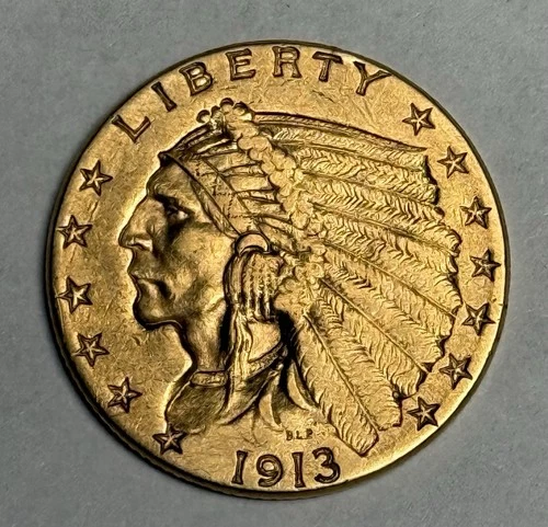 AU 1913 Indian Head Gold Quarter Eagle (all original!) U.S. $2.50 Almost UNC