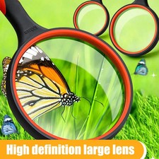NEW 75mm Handheld Magnifying Glass 10x For Kids Seniors Non-Slip Reading Magnifi