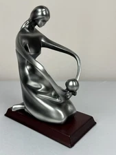 Vintage Herco Mother and Child Sculpture Statue Figurine Art Deco Silver Finish