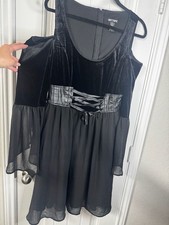 Hot Topic Black Velvet Cold Shoulder Bell Sleeve Corset Dress witchy goth