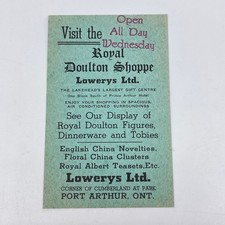 Antique Ad Card Royal Doulton Shoppe Lowerys Ltd. Port Arthur Ontario SC9