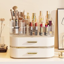 Makeup Organizer with Stackable Drawer, 360 Rotating Makeup Brush Holder, 11-...