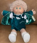 Cabbage Patch Kids Doll Paci Mouth Green Velvet Romper Rare Green Eyes curly 85