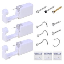 Nose Piercing Kit 3-Pack Self Piercing Gun Disposable Safety Kit w/ Rings Studs