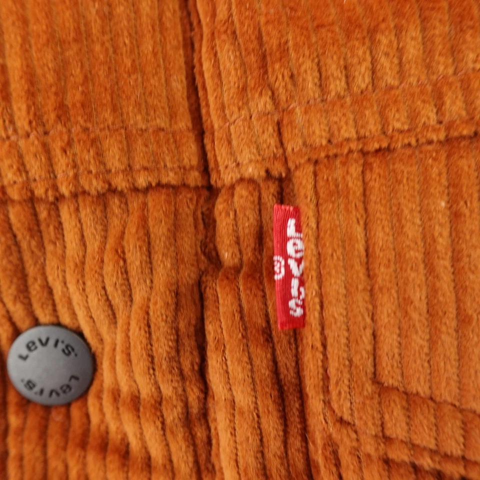 NUEVA Chaqueta Levis Para Hombres M Marrón Naranja Pana Sherpa Forrada Camionero Abrigo con Cremallera a Presión Foto 4 de 4