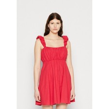 Abercrombie Puff Strap Babydoll Dress XL Petite Red Linen Blend Pockets Summer