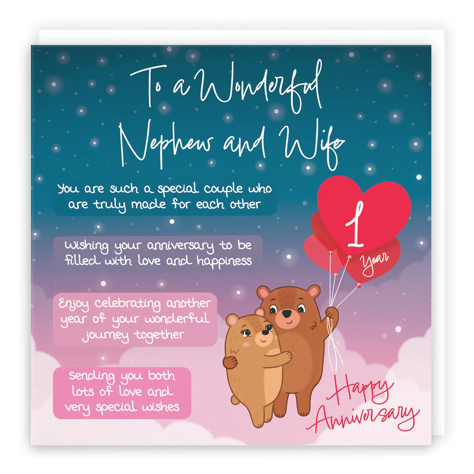 1st Nephew And Wife Anniversary Card Starry Night Cute Bears