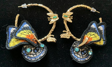  NWT Gold Tone Hoop Earrings with Embroidered Butterflies