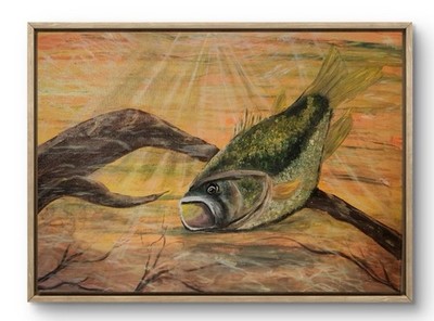 Original Art 18x24 Canvas Acrylic Fish Bright Abstract BASS Gold