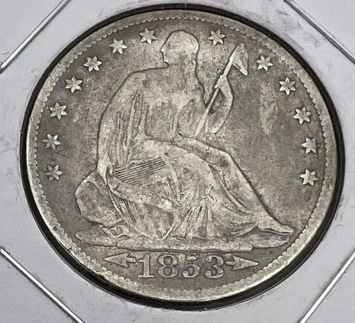 1853-P ARROWS & RAYS US SEATED LIBERTY HALF DOLLAR VG-FINE CONDITION!