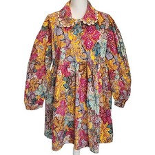 Kika Vargas x Target Floral Babydoll Dress L Scallop Collar Puff Sleeve Cotton