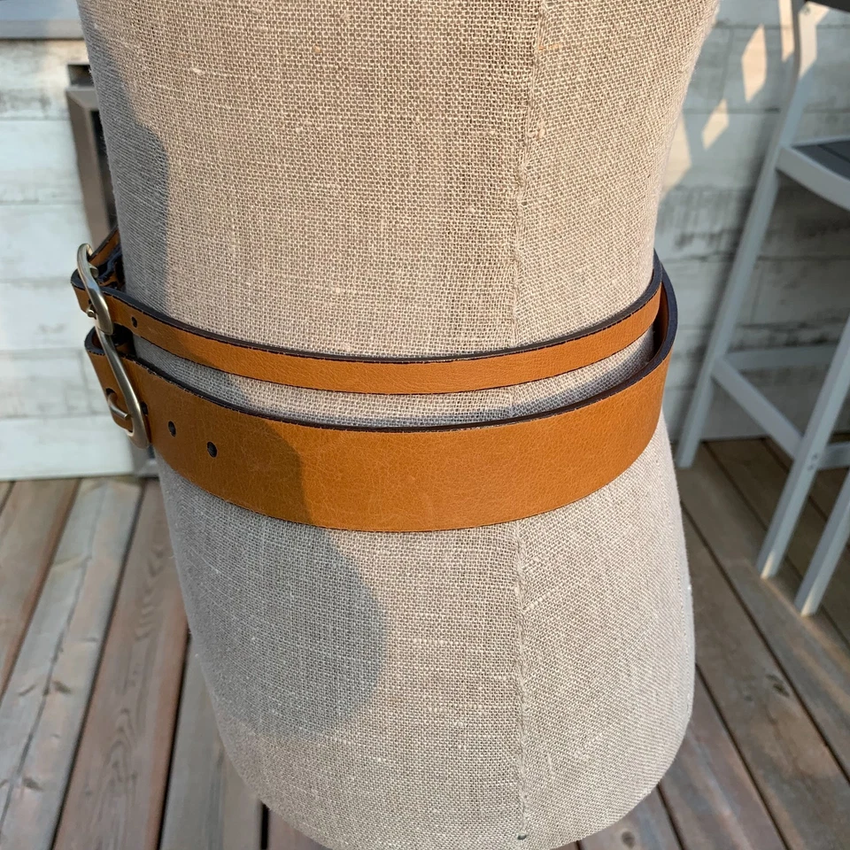 Vintage Brave Leather Belt Women's 28 Tan Double Gold Buckle Boho Y2K 90s Preppy - Image 3 of 4