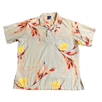 Vintage 1980s Ocean Pacific USA Men's Medium Blue Floral Open Collar Camp Shirt