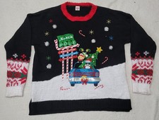Holiday Time Ugly Christmas Sweater Women's 2XL 20 Santa North Pole Pom Poms