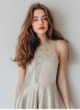 Patrizia Pepe Dress Size X-Small Faux Suede Lace Sleeveless Fit Flare Sand NWT