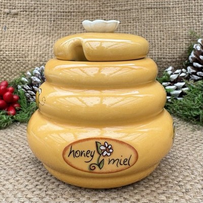 Bienenstock Honigtopf Keramikdose mit Deckel & Bienen ''Honey Miel'' Vintage Küche