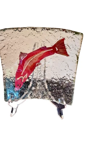 Jones Art Glass Fused Glass MCM Look Salmon Art Piece Or Bowl Preowned