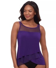 Miraclesuit Mirage Illusionist Tankini Swim Top Sz 12 Underwire Mulberry NWT