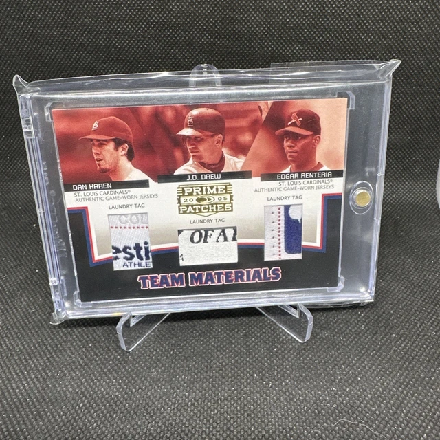 2005 Donruss Prime Patches Haren J.D. Drew Edgar Renteria Dreifach Wäschemarke /5