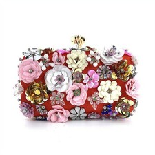 Vintage Rhinestone Floral Beaded Evening Handbag Wedding Party Clutch Purse/1998