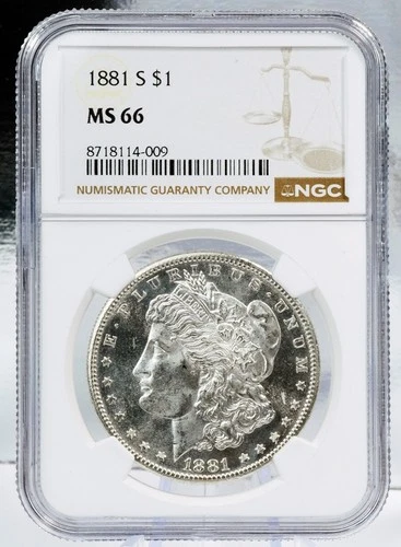 1881 S $1 NGC MS 66 Morgan Silver Dollar, GEM+ Uncirculated U.S. $1 Type Coin