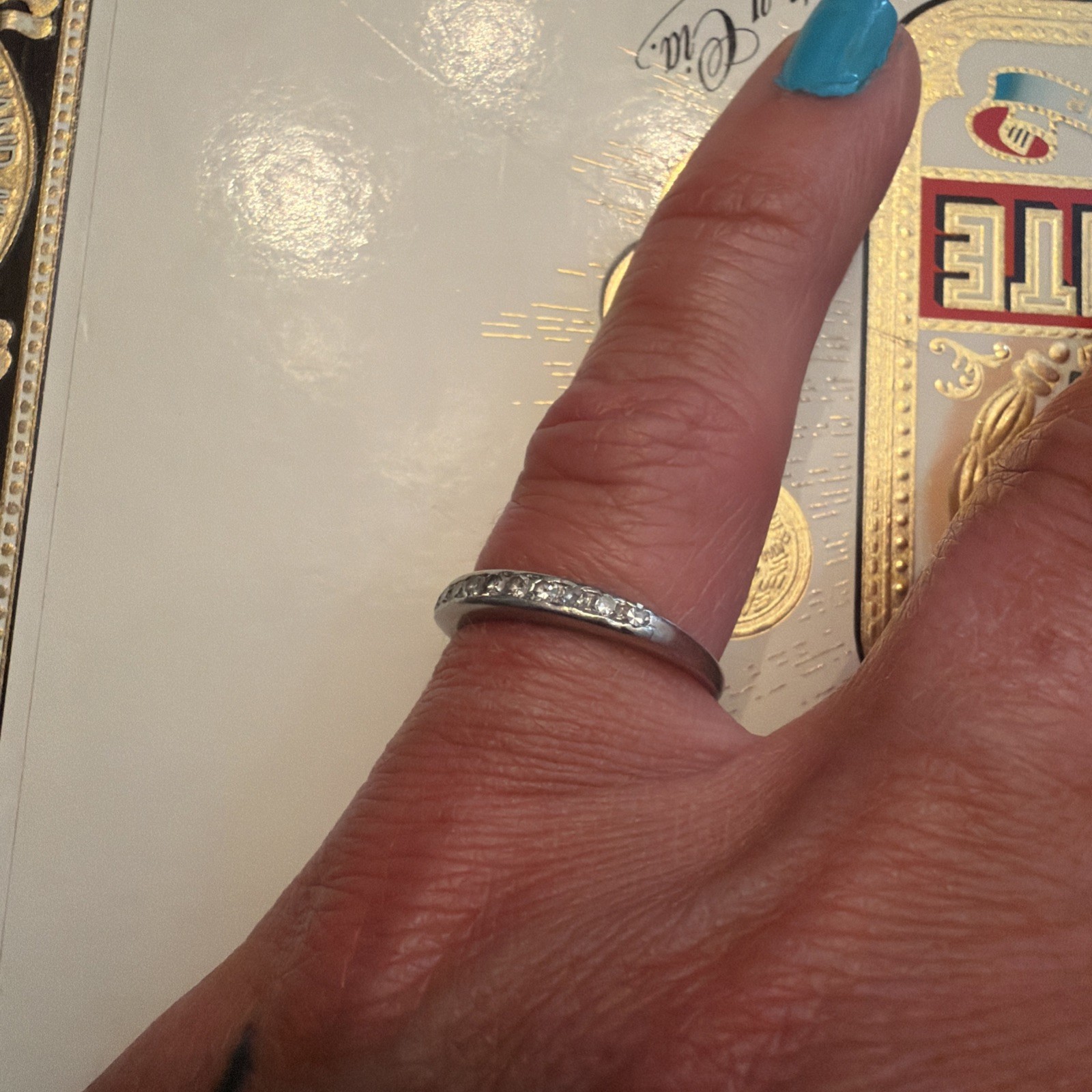 Diamond Wedding Band Channel Set Half-eternity Ring Platinum 10% Irid antique-image