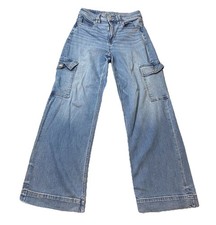 American Eagle Super High Rise Baggy Wide Leg Cargo Jeans Blue Womens 4 Regular