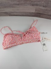 Raisins Coral White Daisy Floral Bikini Top S