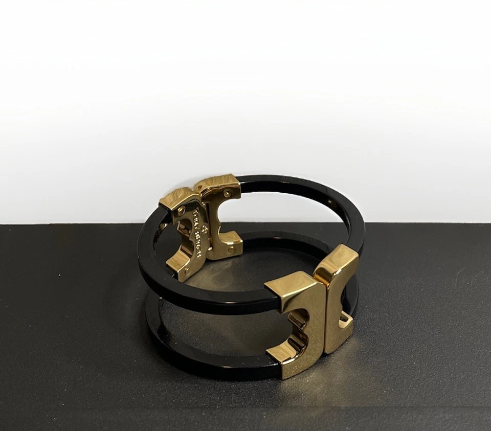 Tory Burch Gold Gemini Link Black Resin Hinge Wide Cuff Magnetic Bracelet $198 - Image 4 of 4